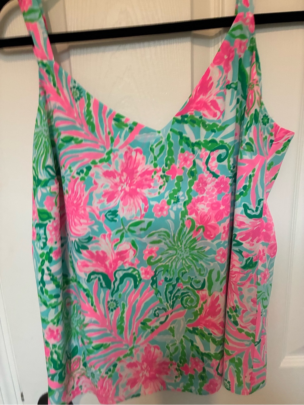 Lilly Pulitzer, Size L Bright Pink & Aqua Tropical Floral Cami